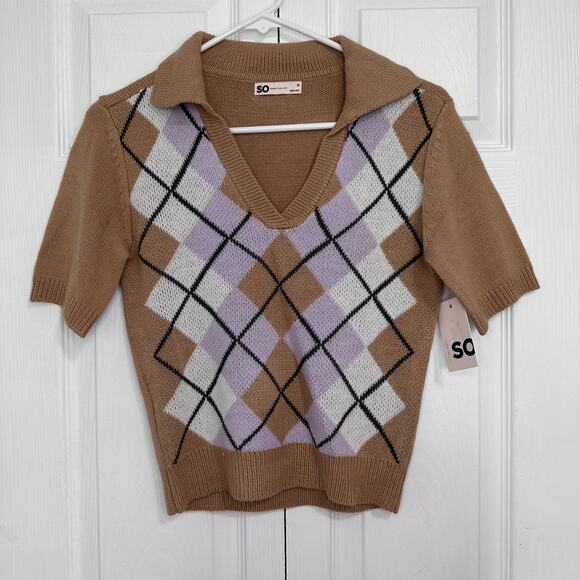 NWT SO Argyle Polo V-Neck Pullover Size M - Picture 1 of 6